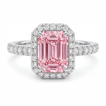 Afbeelding in Gallery-weergave laden, Ring met roze diamant 2,5 karaat labgekweekt smaragdgeslepen Halo 14K Witgoud
