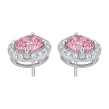 Afbeelding in Gallery-weergave laden, Roze diamanten oorhangers 2,5 karaat labgekweekt ovaal halo 14K witgoud
