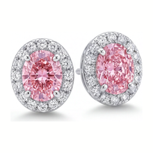 Afbeelding in Gallery-weergave laden, Roze diamanten oorhangers 2,5 karaat labgekweekt ovaal halo 14K witgoud
