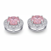 Afbeelding in Gallery-weergave laden, Roze diamanten oorhangers 2,5 karaat labgekweekt ovaal halo 14K witgoud
