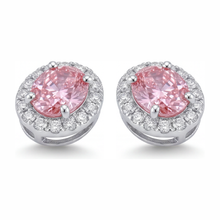 Afbeelding in Gallery-weergave laden, Roze diamanten oorhangers 2,5 karaat labgekweekt ovaal halo 14K witgoud
