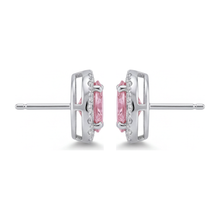 Afbeelding in Gallery-weergave laden, Roze diamanten oorhangers 2,5 karaat labgekweekt ovaal halo 14K witgoud
