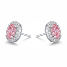 Afbeelding in Gallery-weergave laden, Roze diamanten oorhangers 2,5 karaat labgekweekt ovaal halo 14K witgoud
