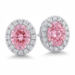 Roze diamanten oorhangers 2,5 karaat labgekweekt ovaal halo 14K witgoud