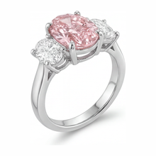 Afbeelding in Gallery-weergave laden, Roze verlovingsring 2,5 karaat labgekweekte ovale diamant driesteens 14k witgoud
