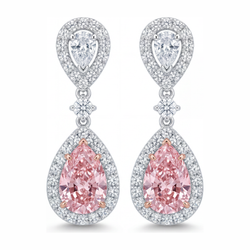 Roze diamanten oorbellen 2,5 karaat labgekweekt peervormige halo 14K witgoud