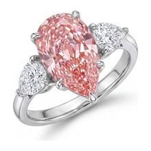 Afbeelding in Gallery-weergave laden, Gouden ring met roze diamant 2,5 karaat labgekweekt peervormig drie stenen 14k witgoud

