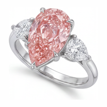 Afbeelding in Gallery-weergave laden, Gouden ring met roze diamant 2,5 karaat labgekweekt peervormig drie stenen 14k witgoud
