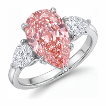 Afbeelding in Gallery-weergave laden, Gouden ring met roze diamant 2,5 karaat labgekweekt peervormig drie stenen 14k witgoud
