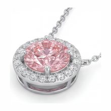 Afbeelding in Gallery-weergave laden, Ketting met roze diamant 2,5 karaat labgekweekt ronde halo hanger 14K witgoud
