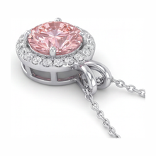 Afbeelding in Gallery-weergave laden, Ketting met roze diamant 2,5 karaat labgekweekt ronde halo hanger 14K witgoud
