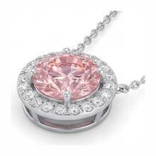 Afbeelding in Gallery-weergave laden, Ketting met roze diamant 2,5 karaat labgekweekt ronde halo hanger 14K witgoud
