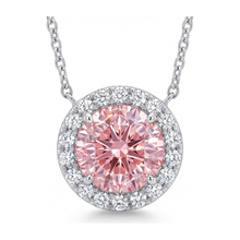 Afbeelding in Gallery-weergave laden, Ketting met roze diamant 2,5 karaat labgekweekt ronde halo hanger 14K witgoud
