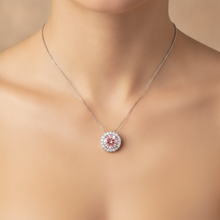Afbeelding in Gallery-weergave laden, Ketting met roze diamant 2,5 karaat labgekweekt ronde halo hanger 14K witgoud
