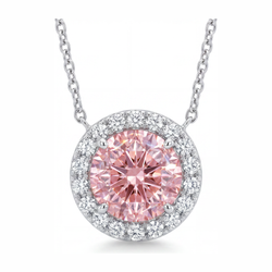 Ketting met roze diamant 2,5 karaat labgekweekt ronde halo hanger 14K witgoud
