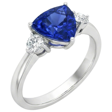 Afbeelding in Gallery-weergave laden, 2.50 ct. Ceylon blauwe saffier triljoen Natuurlijke echte diamanten ( niet in een laboratorium gekweekt ) 3-stenen ring
