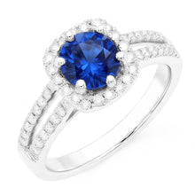 Afbeelding in Gallery-weergave laden, 2.50 karaat blauwe saffier en witte ronde Natuurlijke echte diamanten ( niet in een laboratorium gekweekt ) ring wit goud
