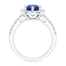 Afbeelding in Gallery-weergave laden, 2.50 karaat blauwe saffier en witte ronde Natuurlijke echte diamanten ( niet in een laboratorium gekweekt ) ring wit goud

