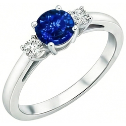 2.70 ct blauwe saffier en Natuurlijke echte diamanten ( niet in een laboratorium gekweekt ) drie stenen ring goud 14k