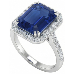 2.70 karaat blauwe smaragd geslepen saffier met Natuurlijke echte diamanten ( niet in een laboratorium gekweekt ) ring 14K witgoud