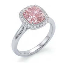 Afbeelding in Gallery-weergave laden, Roze diamanten ring 2,75 karaat labgekweekt kussengeslepen Halo 14K Witgoud
