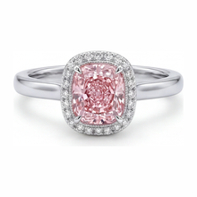 Afbeelding in Gallery-weergave laden, Roze diamanten ring 2,75 karaat labgekweekt kussengeslepen Halo 14K Witgoud
