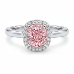 Roze diamanten ring 2,75 karaat labgekweekt kussengeslepen Halo 14K Witgoud