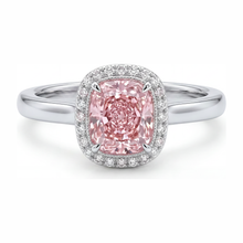 Afbeelding in Gallery-weergave laden, Roze diamanten ring 2,75 karaat labgekweekt kussengeslepen Halo 14K Witgoud
