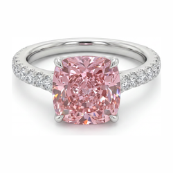 Ring met roze diamant 2,75 karaat labgekweekt kussenslijpsel pavé 14K witgoud