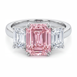 Labgekweekte roze diamant 2,75 karaat smaragdgeslepen ring met drie stenen 14K witgoud