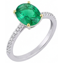 Afbeelding in Gallery-weergave laden, Smaragd Edelsteen Ring 2-karaat Tweekleurig 14K Goud – zijaanzicht
