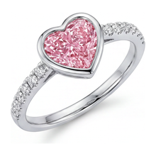 Afbeelding in Gallery-weergave laden, Roze Hartvormige Diamanten Ring 2 Karaat Labgekweekt Lunette 14K Witgoud
