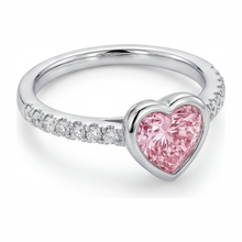 Afbeelding in Gallery-weergave laden, Roze Hartvormige Diamanten Ring 2 Karaat Labgekweekt Lunette 14K Witgoud
