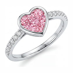 Roze Hartvormige Diamanten Ring 2 Karaat Labgekweekt Lunette 14K Witgoud