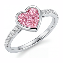 Afbeelding in Gallery-weergave laden, Roze Hartvormige Diamanten Ring 2 Karaat Labgekweekt Lunette 14K Witgoud
