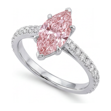 Afbeelding in Gallery-weergave laden, Roze diamanten ring 2 karaat labgekweekt marquise pavé 14k witgoud
