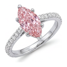 Afbeelding in Gallery-weergave laden, Roze diamanten ring 2 karaat labgekweekt marquise pavé 14k witgoud
