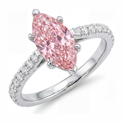 Roze diamanten ring 2 karaat labgekweekt marquise pavé 14k witgoud