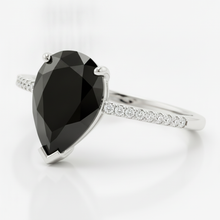 Afbeelding in Gallery-weergave laden, Zwarte diamanten ring 5 karaat natuurlijke peervorm pavé solitair 14k witgoud
