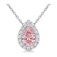 Afbeelding in Gallery-weergave laden, Roze diamanten ketting 2 karaat labgekweekt peervormige halo hanger 14K witgoud

