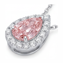 Afbeelding in Gallery-weergave laden, Roze diamanten ketting 2 karaat labgekweekt peervormige halo hanger 14K witgoud
