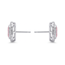 Afbeelding in Gallery-weergave laden, Roze diamanten oorbellen 2 karaat labgekweekt radiant halo 14K Witgoud
