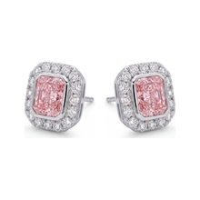 Afbeelding in Gallery-weergave laden, Roze diamanten oorbellen 2 karaat labgekweekt radiant halo 14K Witgoud
