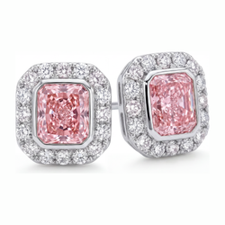 Roze diamanten oorbellen 2 karaat labgekweekt radiant halo 14K Witgoud