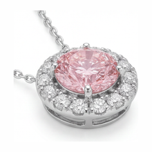 Afbeelding in Gallery-weergave laden, Roze diamanten ketting 2 karaat labgekweekte ronde halo hanger 14k witgoud
