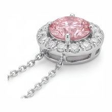 Afbeelding in Gallery-weergave laden, Roze diamanten ketting 2 karaat labgekweekte ronde halo hanger 14k witgoud
