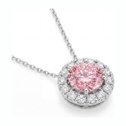 Roze diamanten ketting 2 karaat labgekweekte ronde halo hanger 14k witgoud
