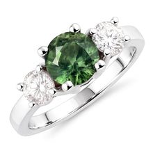 Afbeelding in Gallery-weergave laden, 2 ct groene saffier Natuurlijke echte diamant ( niet in het laboratorium gekweekt ) drie stenen trouwring 14K witgoud
