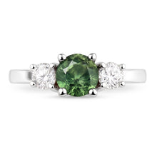 Afbeelding in Gallery-weergave laden, 2 ct groene saffier Natuurlijke echte diamant ( niet in het laboratorium gekweekt ) drie stenen trouwring 14K witgoud

