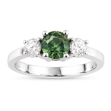 Afbeelding in Gallery-weergave laden, 2 ct groene saffier Natuurlijke echte diamant ( niet in het laboratorium gekweekt ) drie stenen trouwring 14K witgoud
